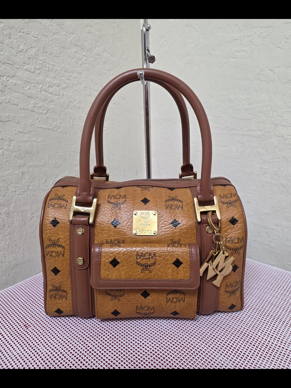 MCM Cognac Boston Medium Handbag Satchel AUTHENTIC